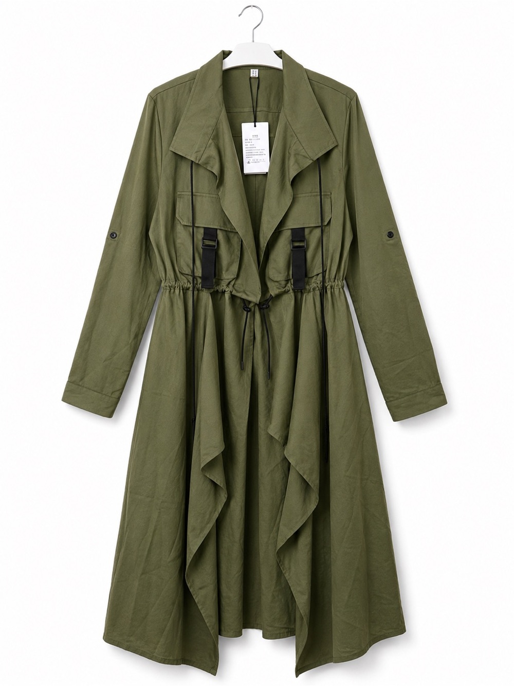 Women's Olive Cinched-Waist Trench Coat
